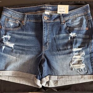 maurices Dark Blue Distressed Rolled Cuff Denim Shorts NWT